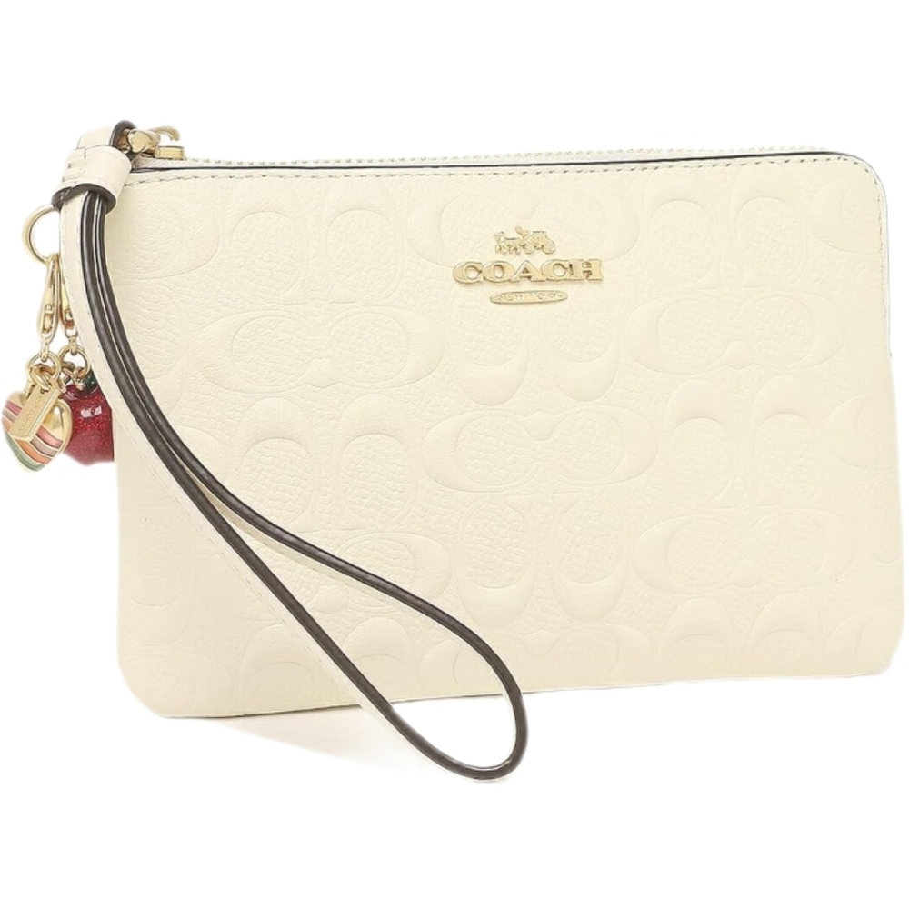 🤍 Coach Chalk White Embossed Signature Leather Boxed Corner Zip Wallet Wristlet
